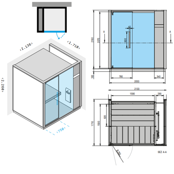 Effegibi One H Хаммам, пристенный L.H. 214x171xh226см, отделка: Soft Sand 