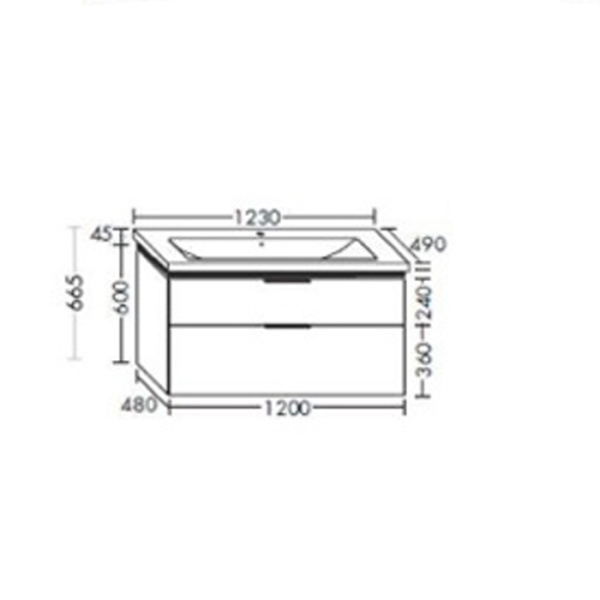 BURGBAD Eqio База подвесная с керам.умыв. 1230х490х665 мм. 2 ящика с ручкой желоб., c 1отв под смес.   цвет серый глянц F2010 с подсв тумбы 