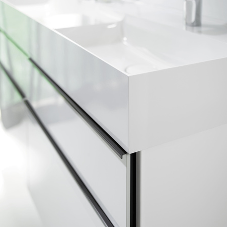 Burgbad Yumo База с  умыв двойная  1315х640х470 мм. 4 выдв ящика с ручкой желобком., .  c 2 отв под смес ,  цвет белый глянц 