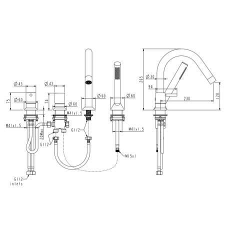 NEMO NM-2352BG Смеситель на борт ванны BRUSH GOLD 