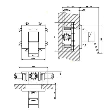 Gessi Rettangolo K Встраиваемый однорычажный смеситель без излива(внешние части), цвет: хром 