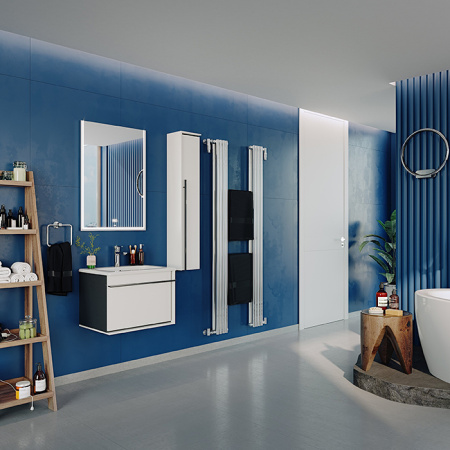 Roca ANETO Тумба подвесная 585x450x429 мм. для раковины 600 мм, с 2 ящиками(внешний и внутренний), белый глянец/черный матовый (7857429806) 