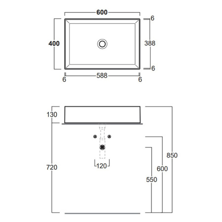 SIMAS AGILE Раковина на столешницу 60х40 см., без перелива, без отверстия под смеситель, цвет moka matt 
