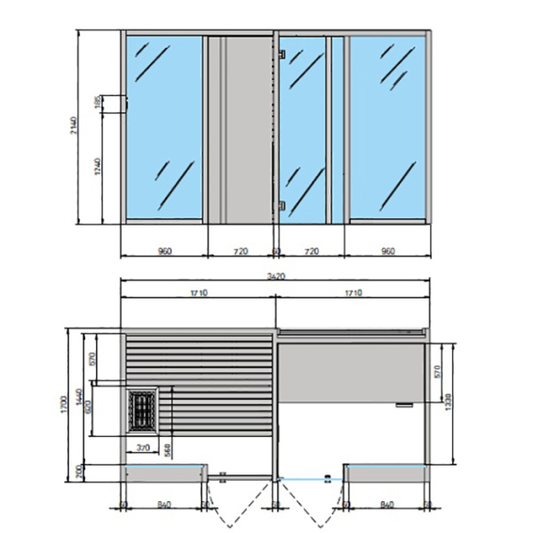 Effegibi Yoku SH Door Сауна&Хаммам 342x170h214см, пристенная, цвет: сауна чёрный орех/Calacatta Gold Extra 