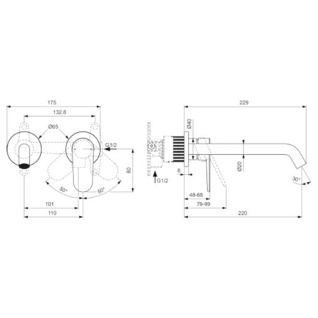 Ideal Standard La Dolce Vita Смеситель для раковины, встраиваемый, излив: 21см, без комплектом №1 A1313NU, цвет: PVD Silver Storm 
