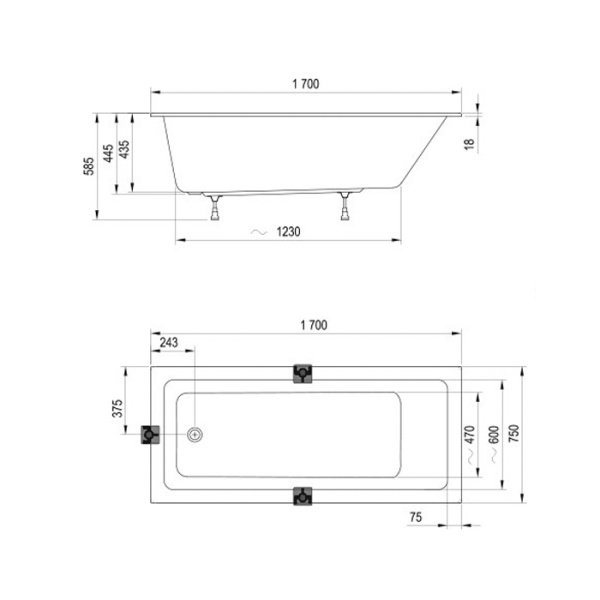 RAVAK Ванна 10° SLIM 170х75  белая 