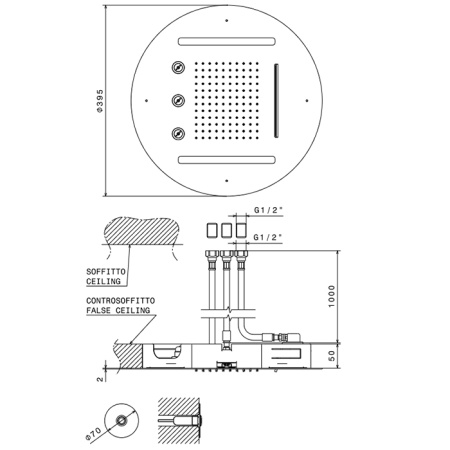 Newform HS Верхний душ d400 мм, круглый, монтаж в потолок, 3 источника: тропический душ, водопад, распылители, LED подсветка G1/2" , цвет: хром 