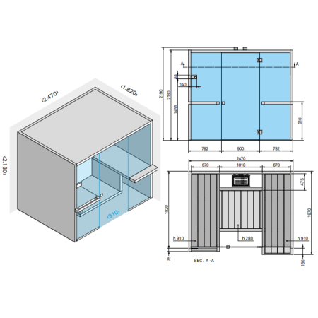 Effegibi Air 80 Био-Сауна 247x182xh213см, отделка: осина термообработанная 
