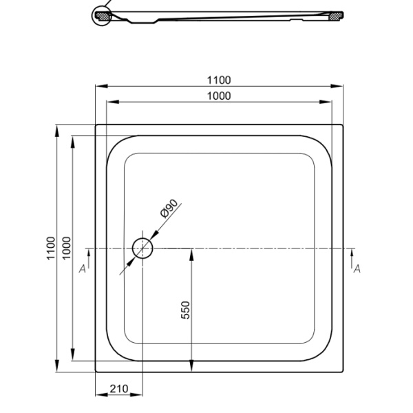 BETTE Душевой поддон 110х110см , суперплосский  3,5 см d90см, цвет белый 