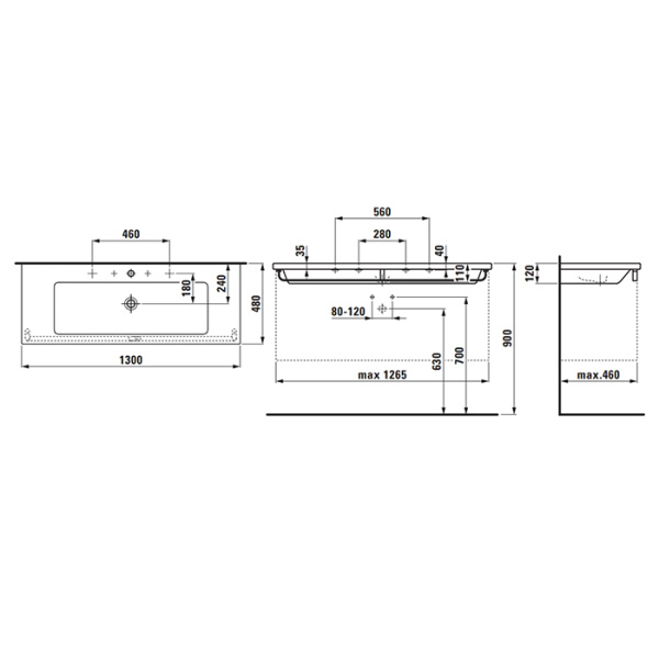 Laufen Living City Раковина-столешница Living square 130х48 см, с 2 отв. для 2-х смесителей, цвет белый (ВРЕМЕННО не поставляем!) 