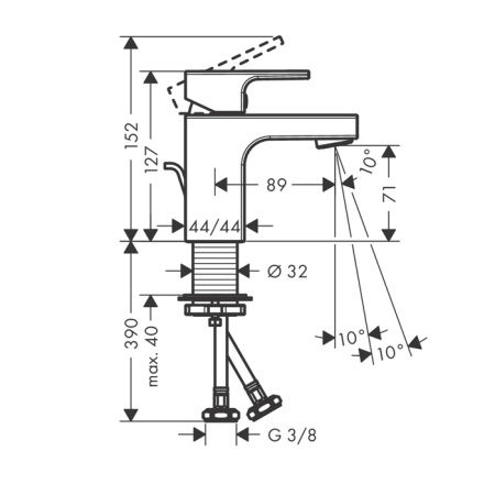 HG Vernis Shape Смеситель для раковины 70, на 1 отв, с донным клапаном, излив 89мм, h71мм, цвет: хром 