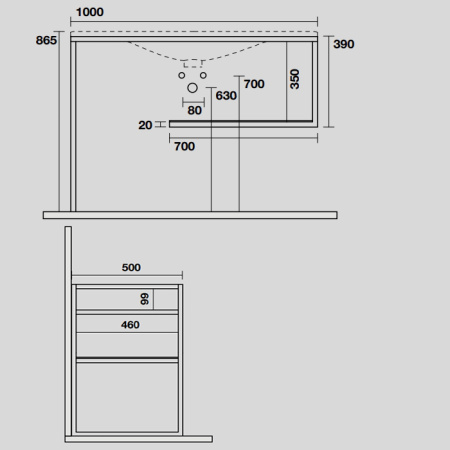 KERASAN SHAPE LOUISE Структура 1020х520 мм., напольная, нержавеющая сталь, полка белая, цвет черный матовый 