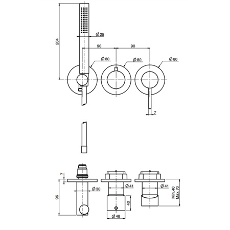Fima Carlo Frattini Spillo Up Смеситель для душа, встраиваемый, с переключателем на 2 источника, с ручным душем, цвет: чёрный матовый 