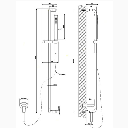 Gessi Goccia Душевая штанга с ручным душем и выводом воды из стены, цвет: хром 