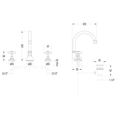 Devon Austin Смеситель для раковины с 3 отв с донным клапаном, высокий излив ,цвет хром . 