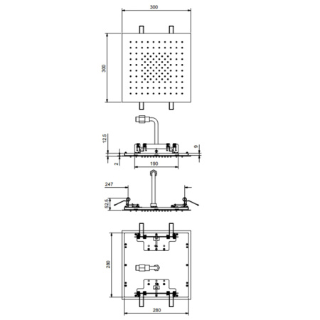 FANTINI ACQUAFIT Верхний душ 300х300 мм., встраиваемый в потолок, цвет Матовая натуральная сталь 
