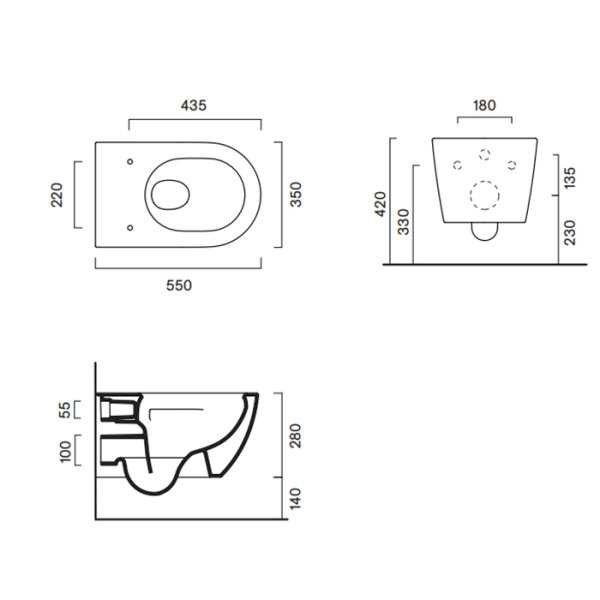 Catalano SFERA Унитаз подвесной 55x35, безободковый, смыв Tornado, покрытие Cataglaze+, без крепежа, цвет белый глянцевый 