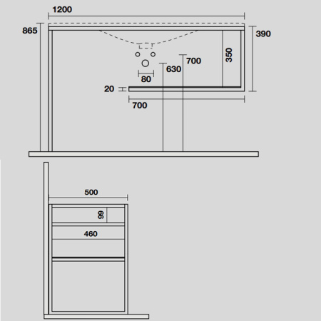 KERASAN SHAPE LOUISE Структура 1220х520 мм., напольная, нержавеющая сталь, полка белая, цвет черный матовый 