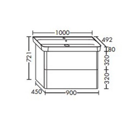 Burgbad Iveo База подвесная с керамическим умывальником с 1 отв под смес. 1000х492х721 мм.2 выдв ящика, сифон в компл. F2834 фланелевый дубовый 