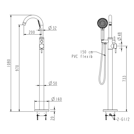 NEMO NM-2354BG Напольный смеситель для ванны BRUSH GOLD 