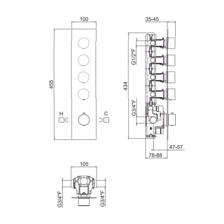 Carimali ILTONDO Внешняя часть вертикальная для термостатического смесителя с 4 независимыми выходами, цвет хром 