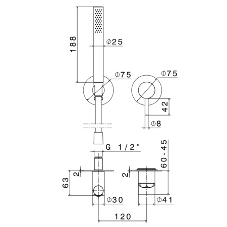 Newform X-Steel 316 Наружная часть встр. душ. смесителя, ручной душ, кронштейн, шланг 150 см, (для 27852) цвет: нержавеющая сталь 