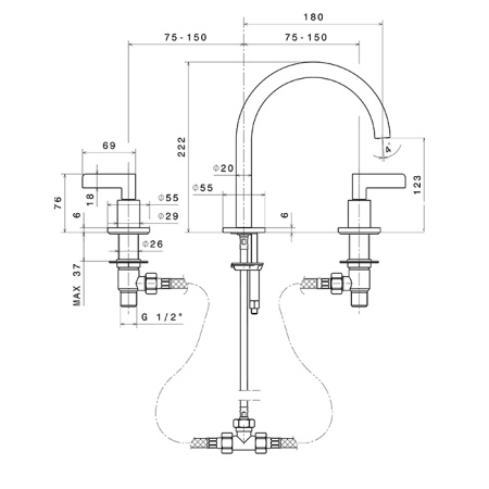 Newform Blink Chic Смеситель для раковины на 3 отверстие без донного клапана, излив 123мм, цвет: хром 