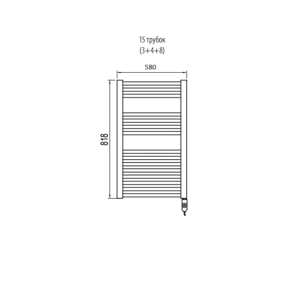 Irsap Ares Полотенцесушитель электр. 580x818x30мм (15 трубок-2 пром), мощность:400 ватт,с электр/термостатом, провод: 1200мм, цвет: хром 