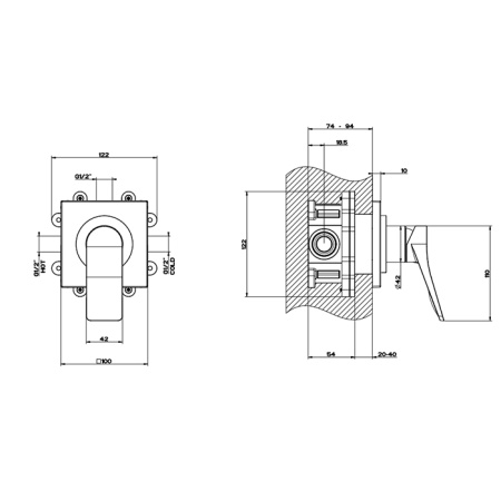 GESSI Rilievo Встраиваемый смеситель для душа на 1 источник (внешние части), цвет: nero XL 