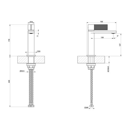 Gessi INVERSIO RIGATO Смеситель для раковины без донного клапана, соединительными шлангами ЦВЕТ: Warm Bronze Br. PVD 