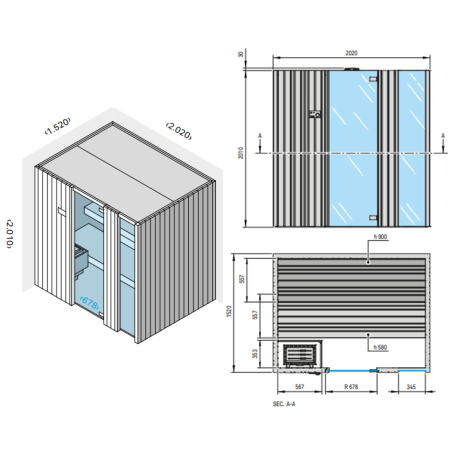 Effegibi Auki 45 Сауна 202x152xh201см, отделка: канадский хемлок 