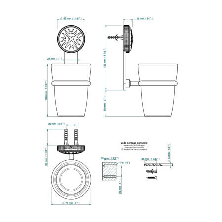 THG HIRONDELLES PLATINUM STAMPED Стакан стеклянный, подвесной, цвет Polished nickel 