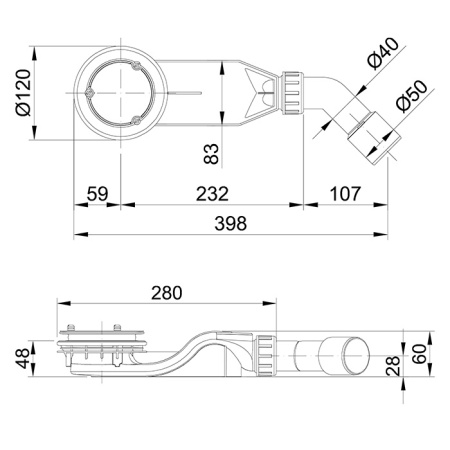 BETTE Solid 30 Сифон с горизонтальным сливом, пропускная способность 0,6 л/с, диаметр 90 мм., отвод 50 мм., цвет хром 