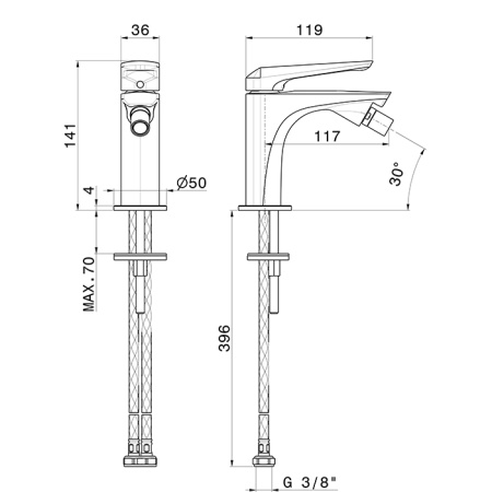 Newform Delta Zero Смеситель  для биде без донного клапана, цвет:  PVD copper bronze 