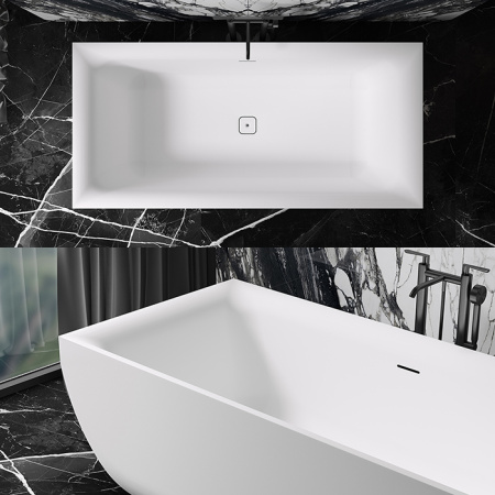 Salini ARIA  Ванна отдельностоящая 1900x900x600 мм,донный клапан Click-Clac , сифон,  слив-перелив, мат-л: S-Stone, матовый, белый. Фурнитура: белая. 