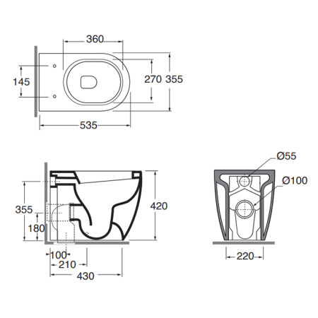 AZZURRA COMODA Унитаз приставной 53x36х42 см c креплением VFV,слив универсальный, цвет белый 