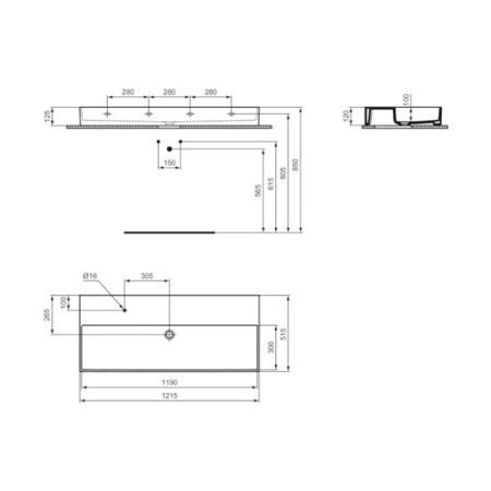 Ideal Standard Solos Раковина подвесная 120х50см, с 1 отв, без перелива, цвет: черный глянцевый 
