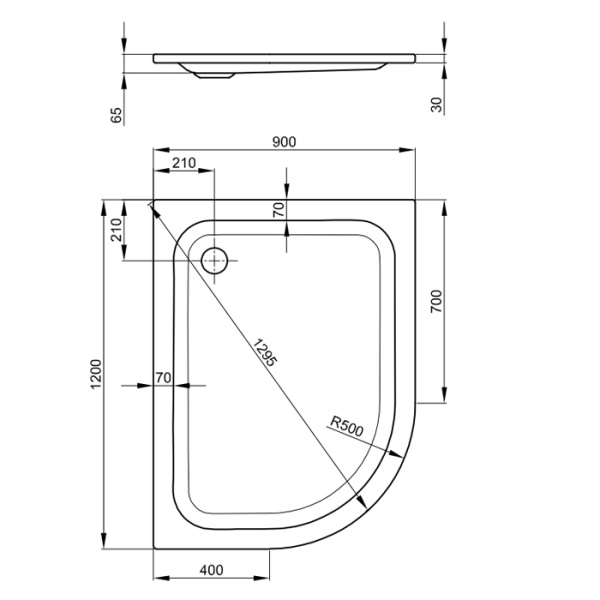BETTE Душевой поддон 1/4 круга  120х90хh65см с отв-м слива d90мм, с шумоизоляцией и покрытием анти-слип PRO, цвет белый 