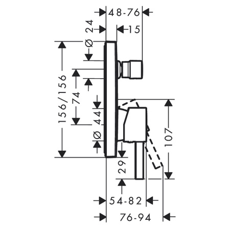 HANSGROHE FINORIS Смеситель для душа встраиваемый, однорычажный, с переключателем на 2 положения, внешняя часть, цвет черный матовый 