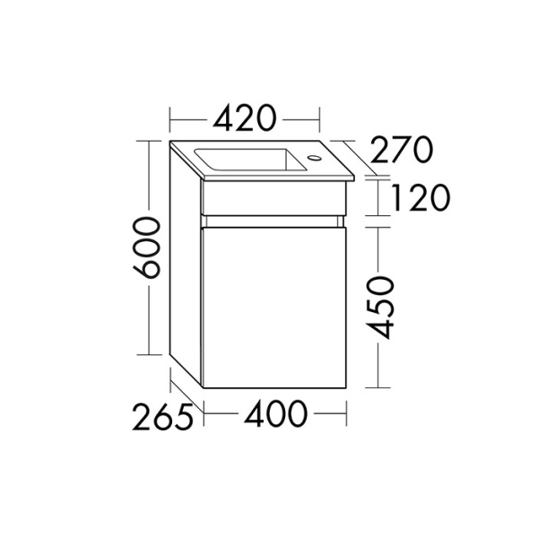 BURGBAD LIN20 Комплект мебели 420х270х600 мм., правый, подвесной, 1 дверь, с 1 отверстием для смесителя слева, раковина белая, цвет Moss Green Matt 