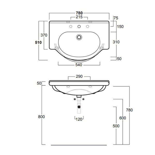 SIMAS Top e lavabi d'arredo Консоль 78см "SANREMO" с 1 отвер., цвет белый 