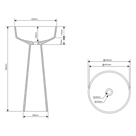 DEA DESIGN Раковина напольная d425хh850 мм, цвет dark blue 