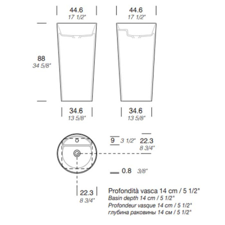 MILLDUE  Раковина  AZUMA 88 напольная из CRISTALPLANT ,D 44,6 см  H 88 см,слив в пол, 1 отв для смесителя, цвет белый матовый 