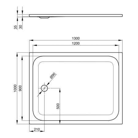 BETTE Душевой поддон прямоугольный 130х100 см, с антислипом ,суперплосский 3,5 см, D90 мм, цвет белый 