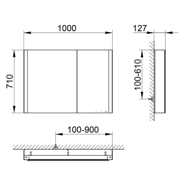 Keuco SOMARIS Зеркальный шкаф 1000x710x128мм 2-дверный двустор. зеркало, P 44, с обогревом c плавным закр., корпус: алюминий серебристый цвет: 
