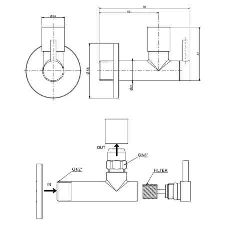 GESSI Запорный кран-фильтр для подвода воды к смесителю, круглый, цвет хром 