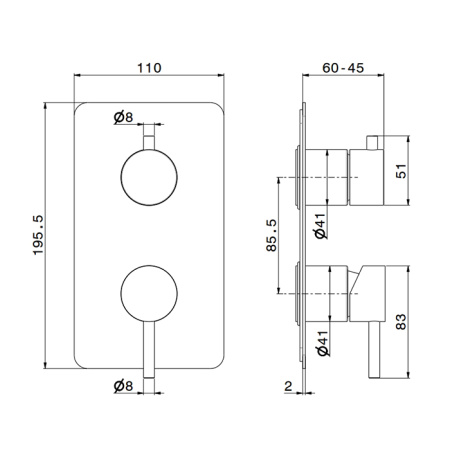 Newform X-Steel 316 Внешняя часть смесителя для душа с механическим переключателем на 2 потока, цвет: нержавеющая сталь 
