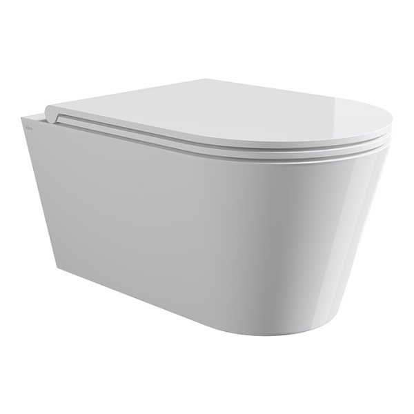 Alice Hide комплект: Унитаз Round 57х37, подвесной, безободковый, с сиденьем и крышкой с микролифтом, с набором для крепления, белый глянцевый 