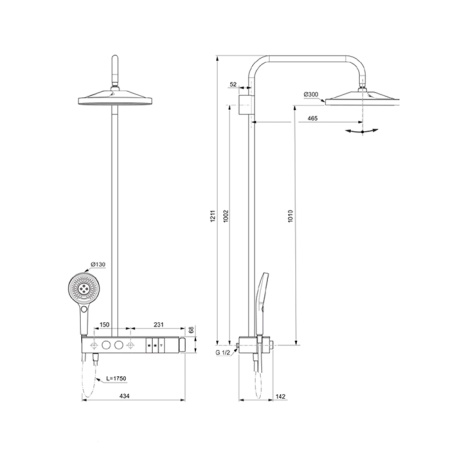 Ideal Standard Ceratherm Solos Душевая стойка, термостат, верхний душ 30см, руч.душ 13см, шланг 175см, цвет: Черный матовый 