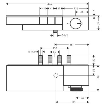 AX Edge Термостат для душа, на 3 источника, комбин монтаж (внешняя часть), алмазн. огранка, цвет: полир. черный 